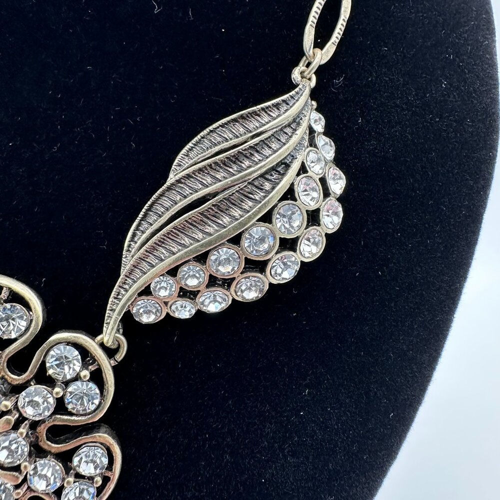 Allison‎ Reed Gold Tone Crystal Rhinestone Flower Leaf Ribbon Statement Necklace - Picture 6 of 12